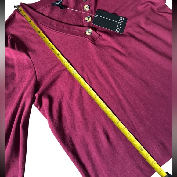 NWT Erika Women's Burgundy Button-Accent Blouse - Picture 9 of 9